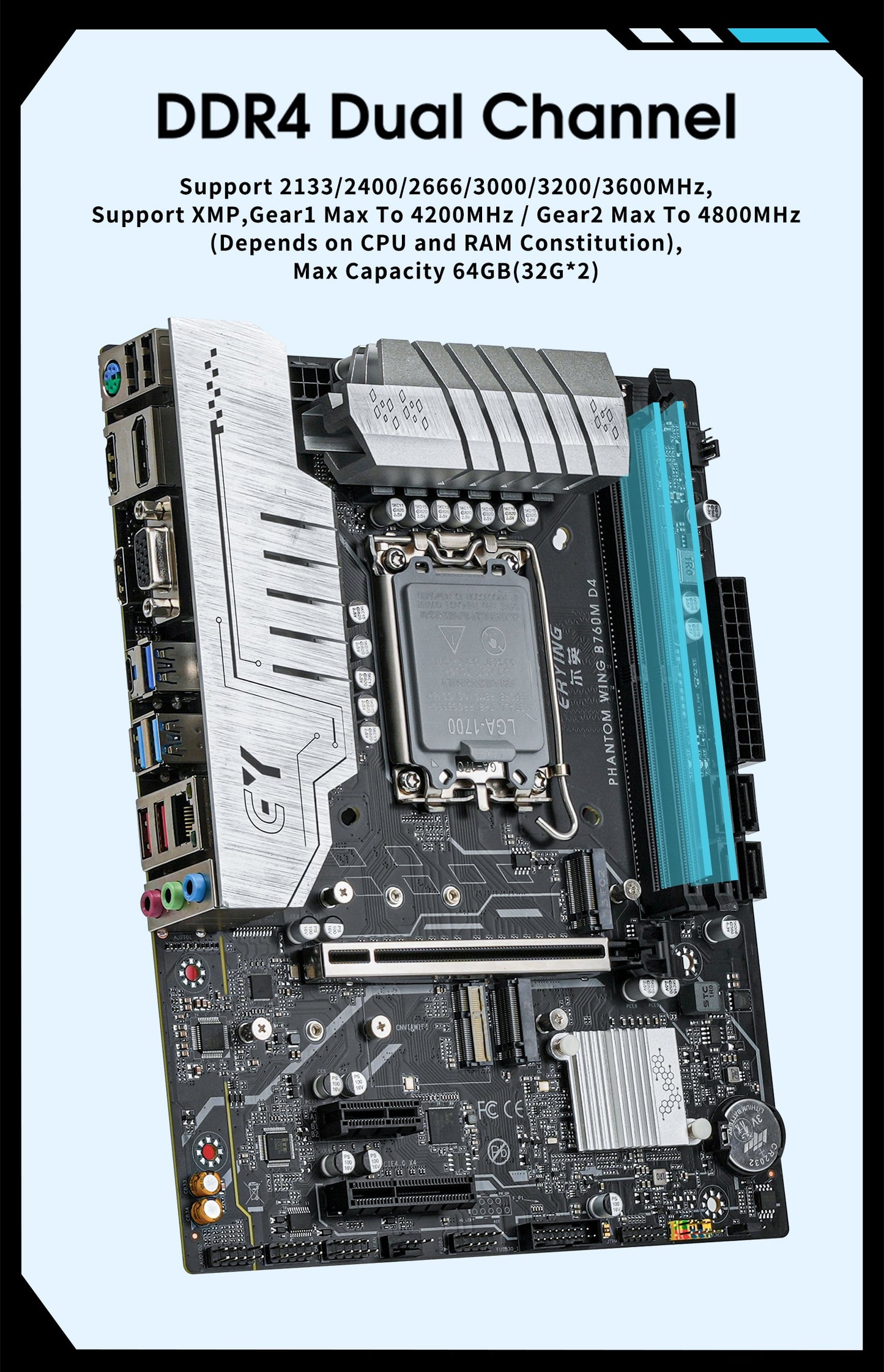 ERYING B760M D4 V1.0 mATX Motherboard, Support 12/13th Intel, socket LGA1700.  Extended Inventory.