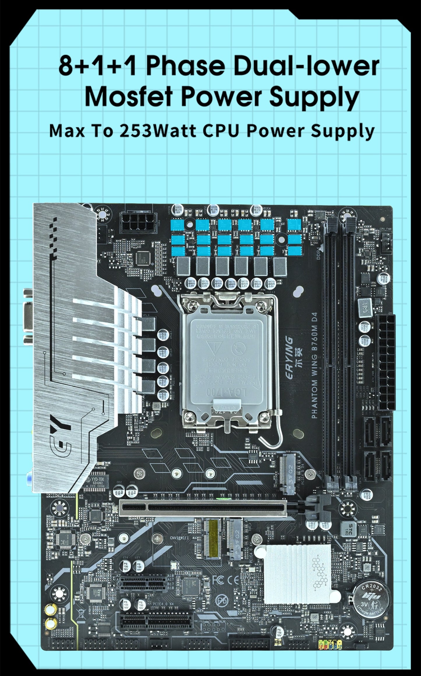 ERYING B760M D4 V1.0 mATX Motherboard, Support 12/13th Intel, socket LGA1700.  Extended Inventory.